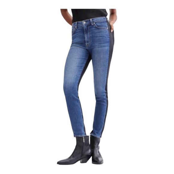 7 For All Mankind coated 50/50 high waist ankle skinny blue black size 26 - Picture 1 of 8
